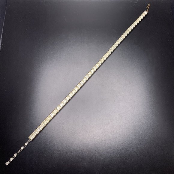 Clear Square Rhinestone Choker Necklace Silver Tone Single Row Classic Vintage - Picture 2 of 7